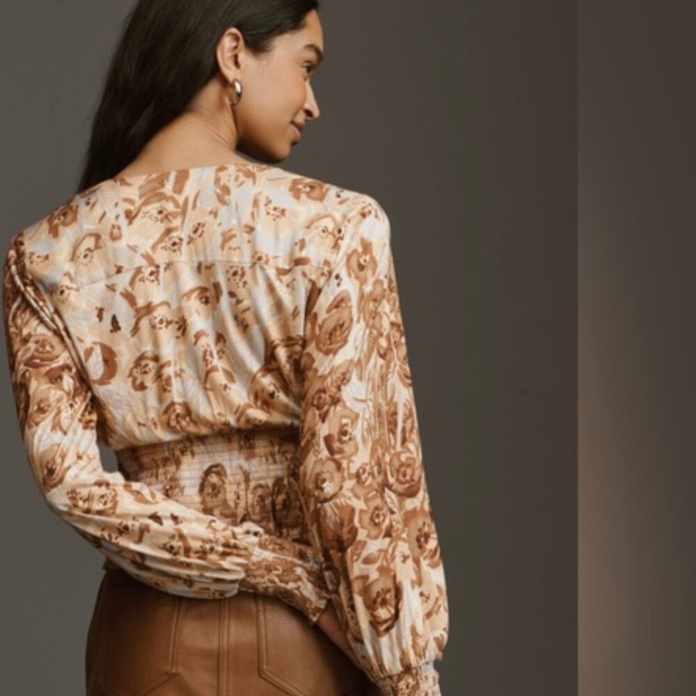 Anthropologie Tiny Valentina Long Sleeve Printed Surplice Blouse Top Size M NWT - Picture 3 of 12